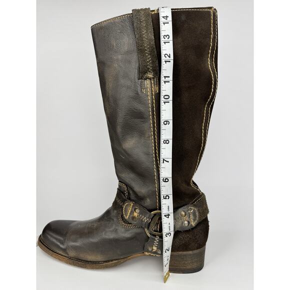 Bed|Stü Womens Leather Harness Boots 9.5 Brown Distressed Western Moto Boho - Picture 4 of 16